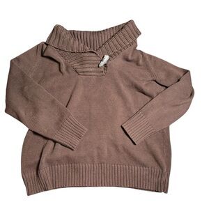 LAUREN RALPH LAUREN Sweater Shawl Collar Long Sleeve Cotton Brown